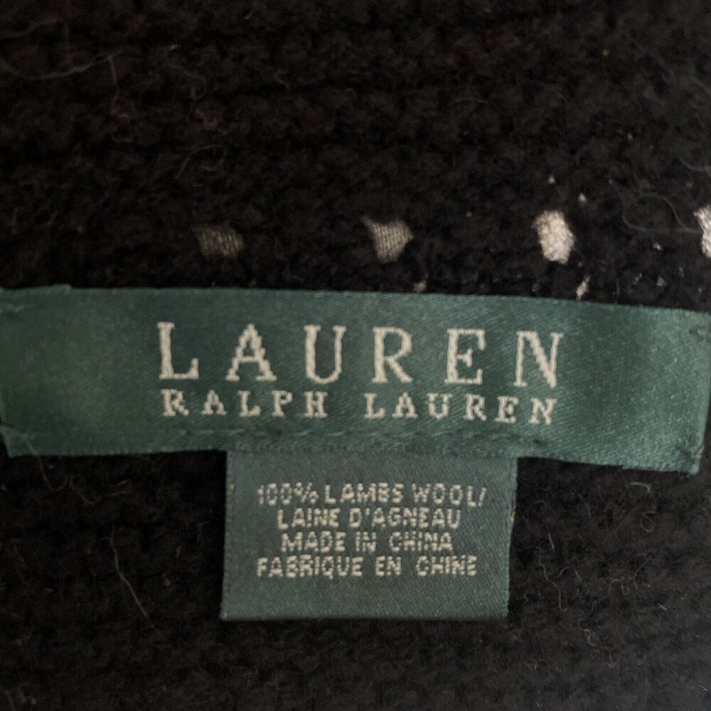 Lauren Ralph Lauren Scarf Black/Grey Geometric Knit Lambs Wool Crochet Details - Picture 6 of 7
